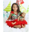 Xmas Santa Claus Tank Top Red Ruffles Kelly Green Bows & Red Girl Pettiskirt Matching American Girl Doll Outfit Set DO048